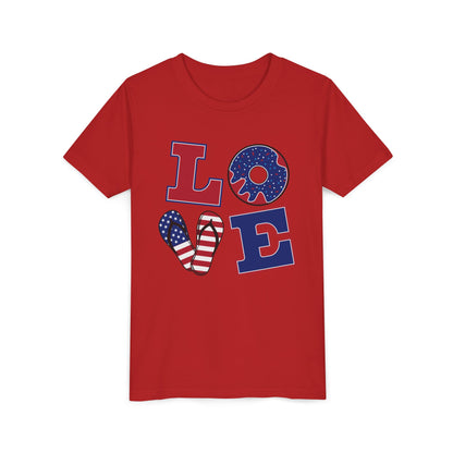 Youth Tee – "LOVE" Patriotic 4th Of July Kids